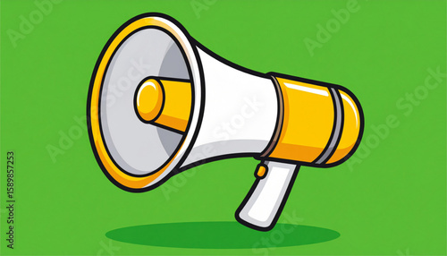Yellow Megaphone Illustration on Green Background Announce and Promote with this Vibrant Graphic