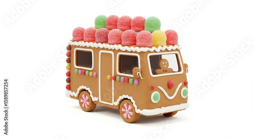 Gingerbread camper van with gummy candies