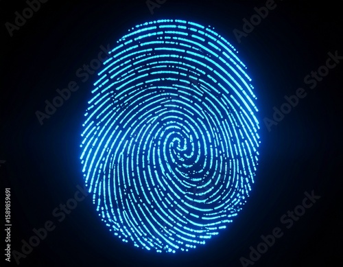 Wallpaper Mural Glowing fingerprint in neon blue on a black background design Torontodigital.ca