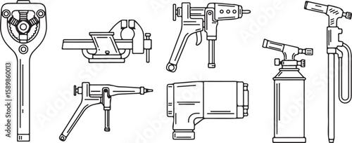 Assorted mechanical tools and equipment wrench vise
