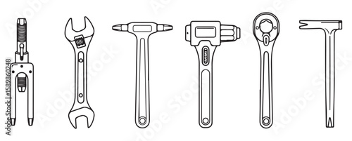 Assorted metal tools for mechanical work wrench adjustable wrench