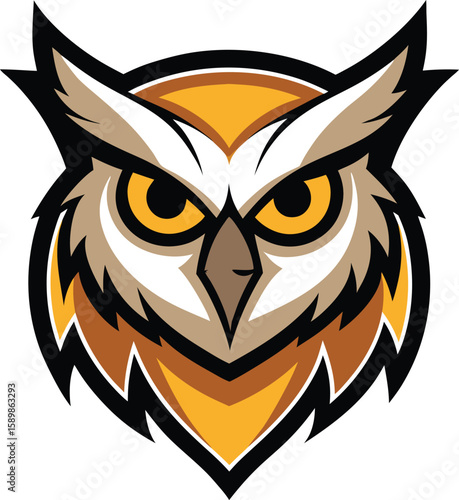 Intimidating owl head mascot logo design with arched bold text