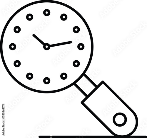 Flat Vector Icon of Magnifying Glass with Clock for Time Tracking or Scheduling Search Design