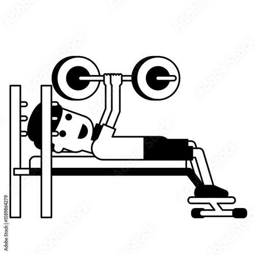 Illustration of Man Doing Barbell Bench Press Exercise