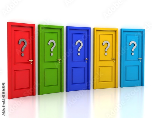 Colorful doors with question marks (2)