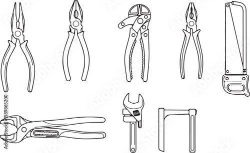 Pliers cutters wrench saw and clamp long nose pliers