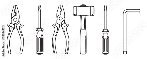 Pliers screwdrivers hammer allen wrench tools