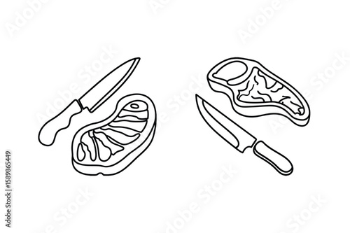 Raw steaks and knives raw meat beef