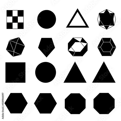 Collection of varied geometric shapes presents a versatile design element adaptable for diverse applications and creative visual projects.