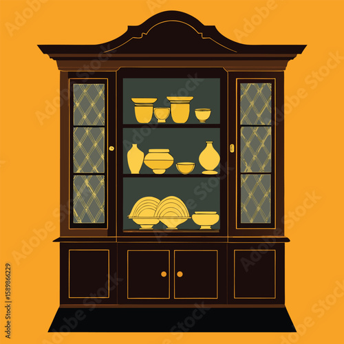 Εκτύπωση καμβά Silhouette of a dining hutch with glass display cabinets