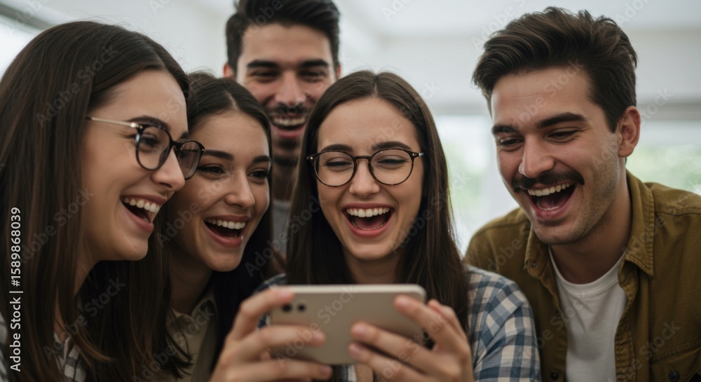 Fototapeta premium Friends Sharing a Hilarious Moment on a Smartphone 
