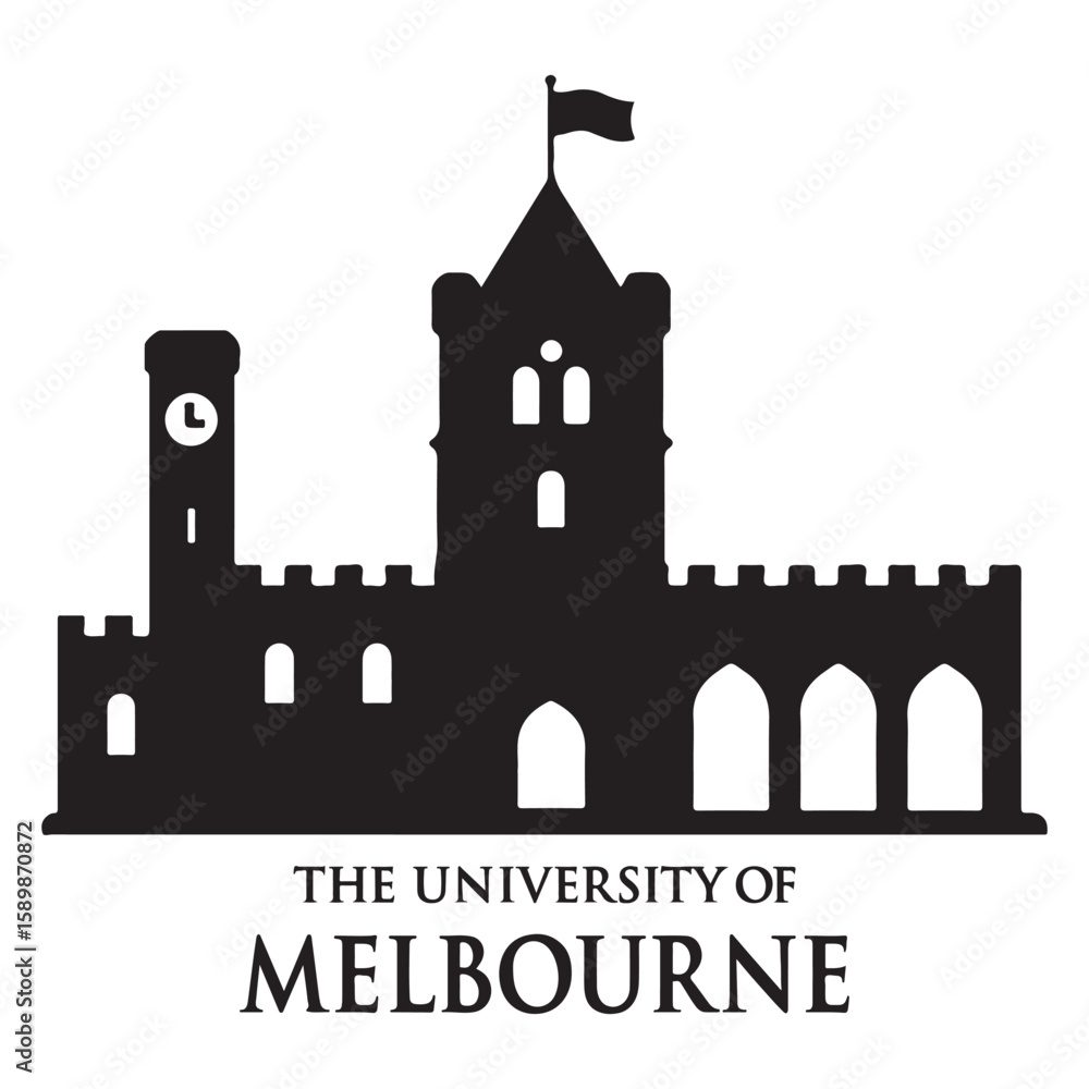 Obraz premium University of Melbourne Silhouette with Skyline and Gothic Architecture