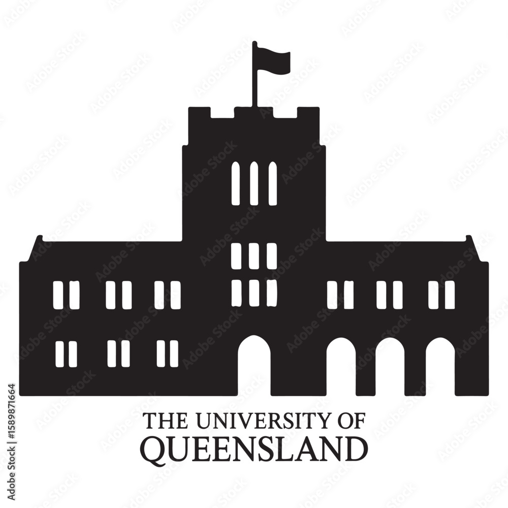 Obraz premium University of Queensland Silhouette with Great Court and Palm Trees