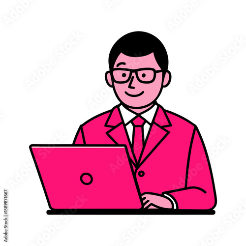 outline vector art of a businessperson working illustration