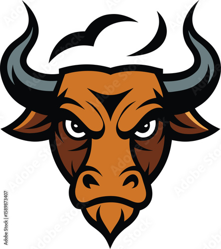Furious bull head mascot logo with exhaling steam
