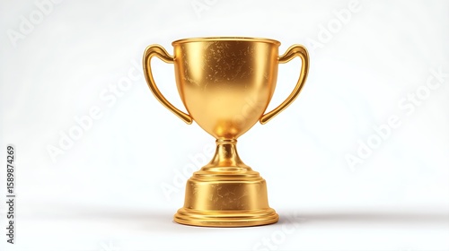 Golden 3D trophy cup icon in cartoon design  
