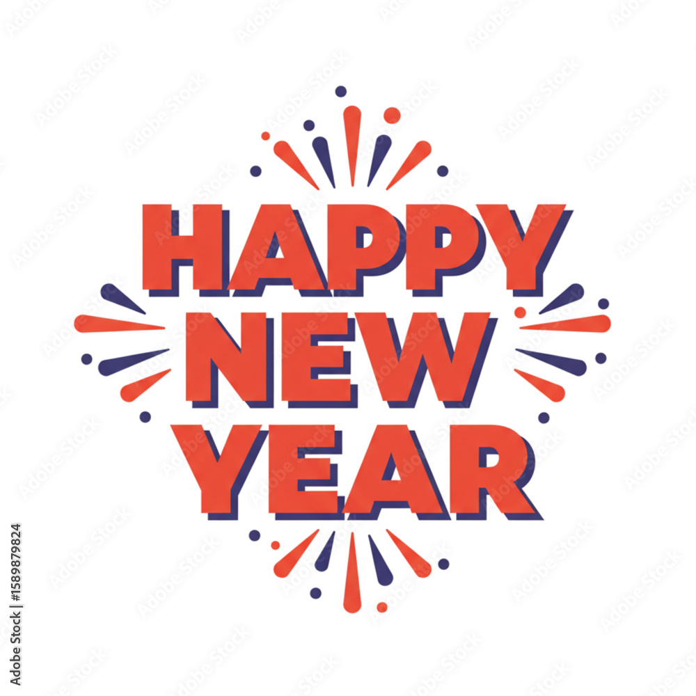Obraz premium A festive greeting graphic design for New Year celebrations, ideal for banners, cards, and social media posts, expressing joy and cheerful holiday wishes.