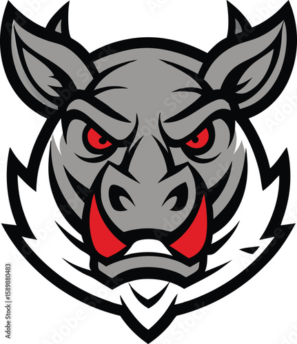 Enraged rhino head mascot logo with flared nostrils and bold design