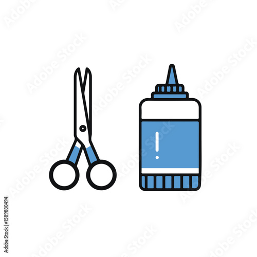 Stationery Items: Scissors and Glue Bottle