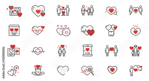 Set of heart-shaped icons. 