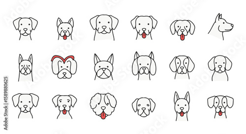 Set of dog breeds line art icons.