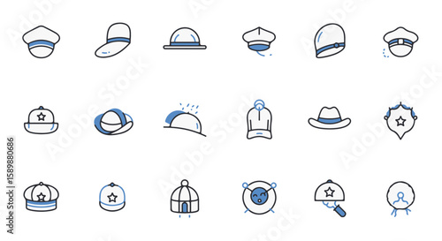 Set of various hats with different styles and designs.