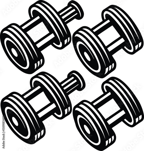 Set of heavy gym fitness dumbbells isolated on white for strength training and workout, fitnessfreak, powerlifting, active, fitspo