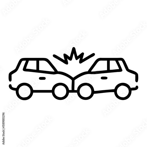Line icon of two crashing cars, symbol of accident, insurance and road safety