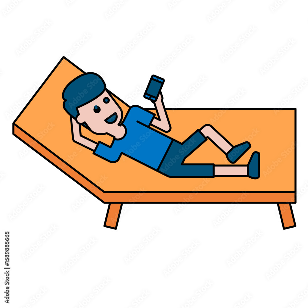 Obraz premium Illustration of a Man Checking Phone When Lying Down On a Beach Bed