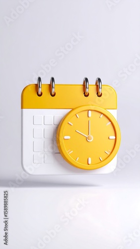 Simple 3D calendar icon with clock