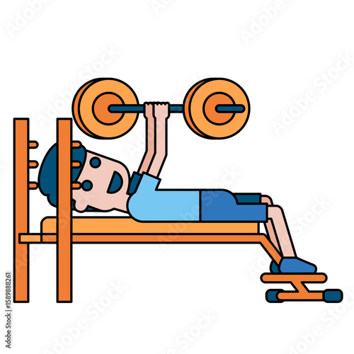 Illustration of Man Doing Barbell Bench Press Exercise