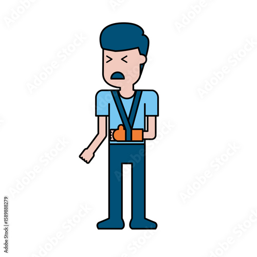Illustration of a Sick Man with Arm in a Sling