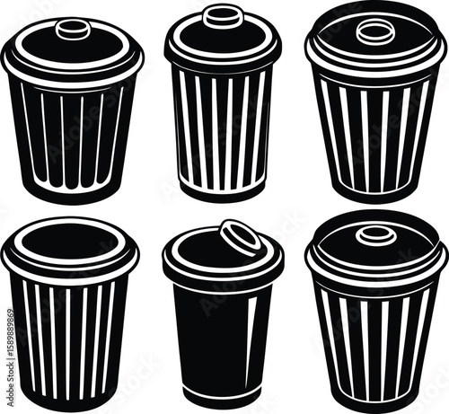 Vector icons of trash cans and recycle bins for waste disposal and rubbish collection nature, neat, reuse, bins, wastebasket