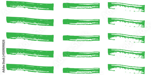 Highlight marker lines. Green text highlighter markers strokes, highlights marking. Permanent marker sketches, ink brush or permanent marker sketch. Brush stroke, bold marker, line brush or ink pen.