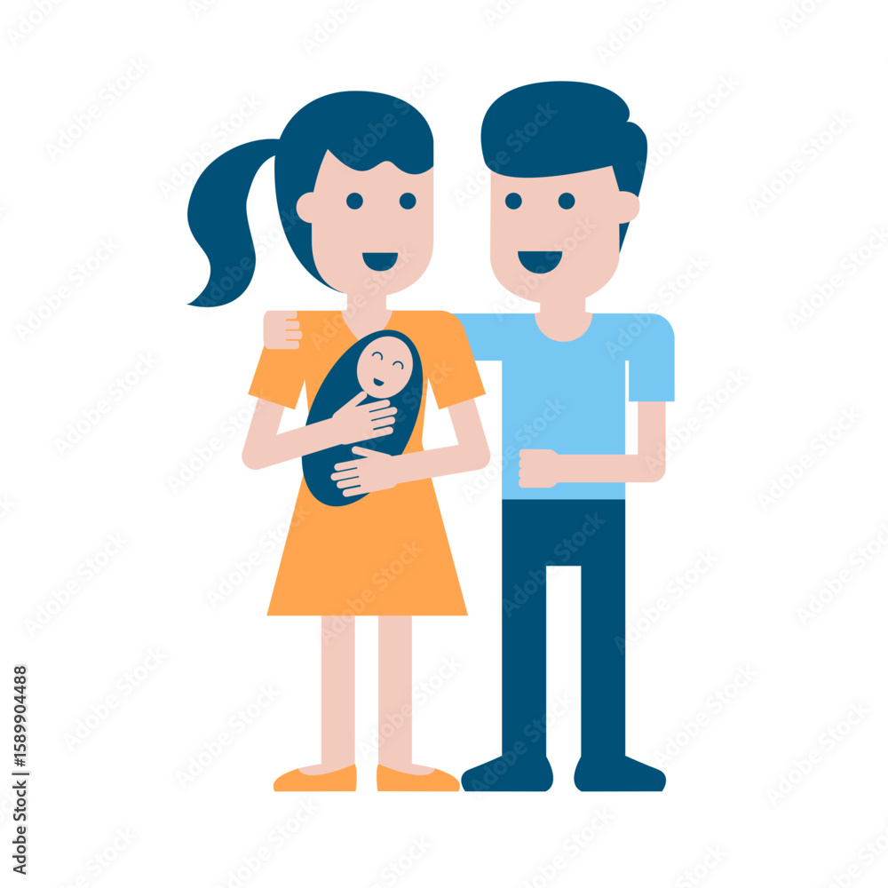 Illustration of Family including Father Mother and Baby Illustration of Family including Father Mother and Baby