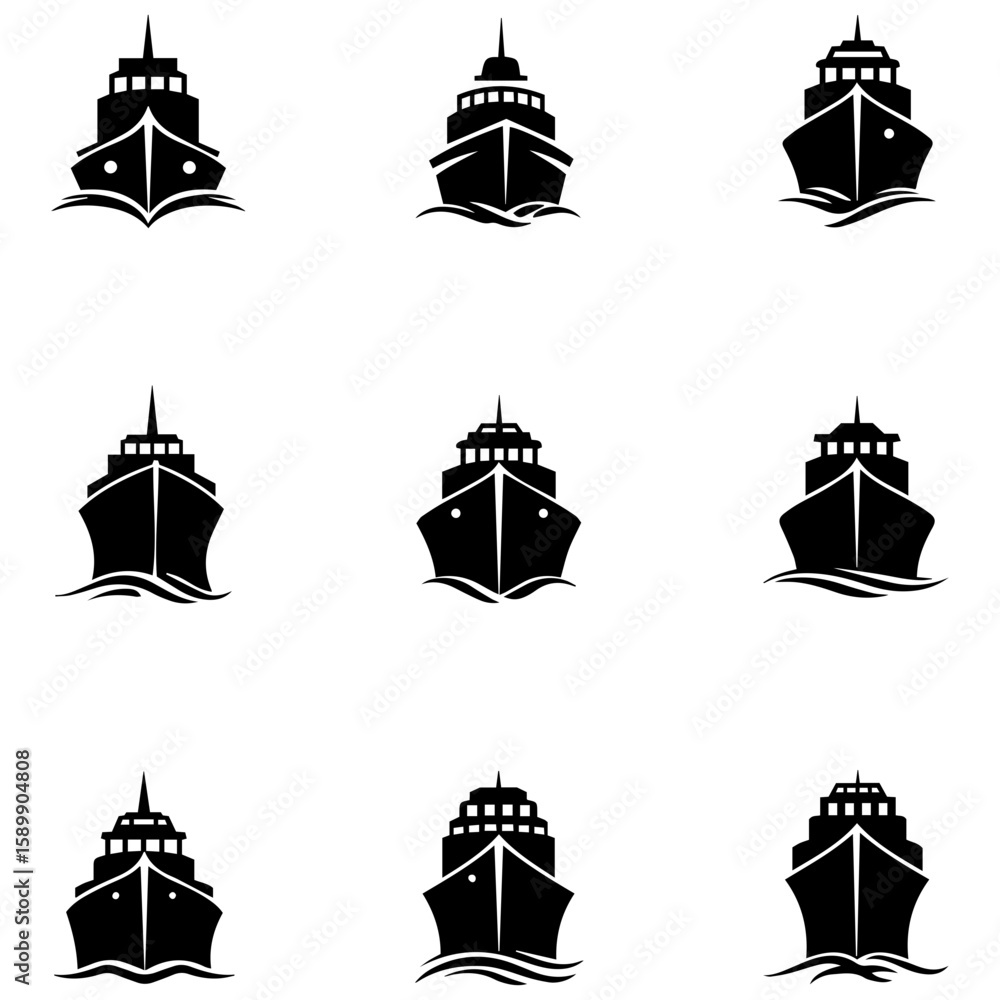 Naklejka premium Designs for logos and emblems that feature iconic ship and boat shapes for branding