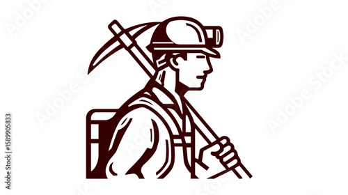 Illustrative depiction of a miner carrying tools and equipment for underground work, symbolizing industry and resource extraction