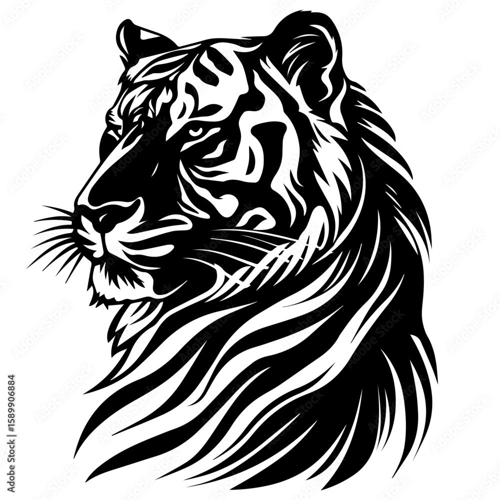 Obraz premium Stylized tiger illustration in black and white tribal design