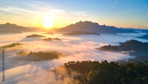 Wallpaper Mural Sunrise over misty mountains Torontodigital.ca