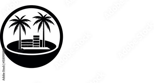 Resort Palm Trees and Pool Icon Vector Illustration