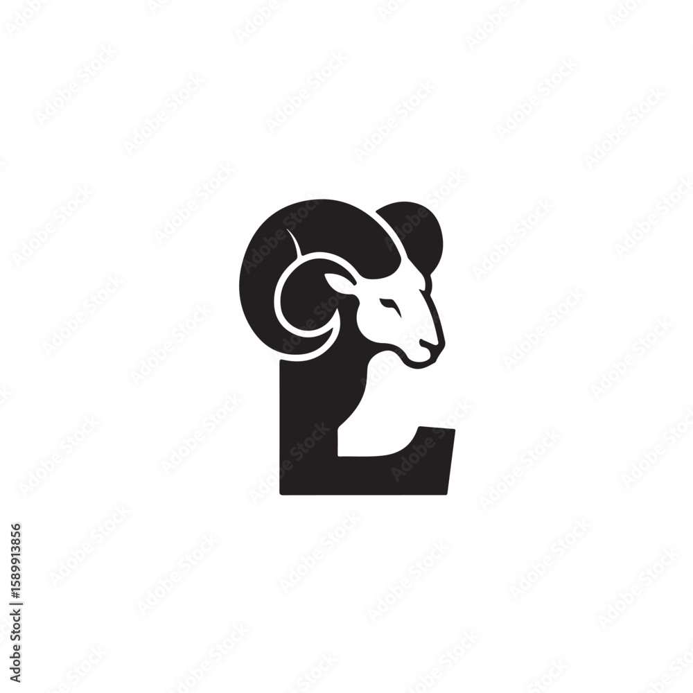 Obraz premium Creative Ram Animal and Letter L Logo Design for Business and Branding