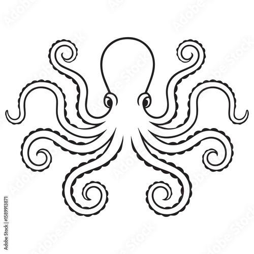 Black Octopus Vector on White Background – Sea Animal Clipart