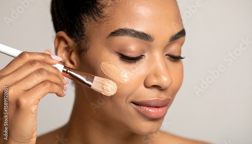 Woman applying foundation