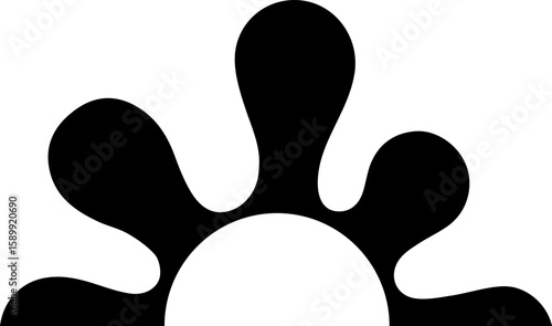 Abstract ink splash in the form of a flower with a central hollow semicircle.
