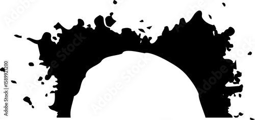 Dusty ink speck design with hollow semicircle at the center.