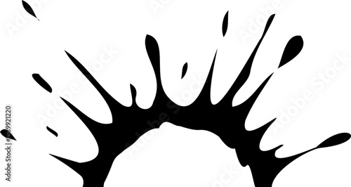 Grunge ink stain design with central hollow semicircle.