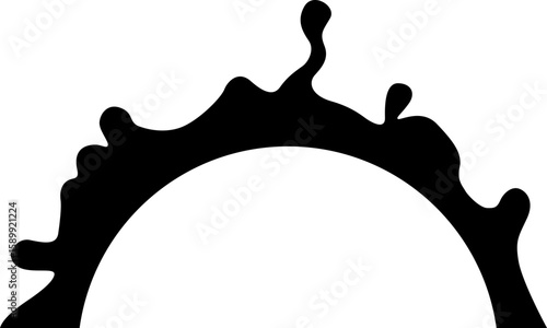 Grunge ink mark with central hollow semicircle.