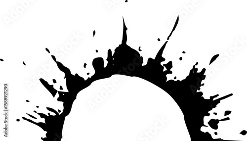 Grungy ink spatter with a central hollow semicircle.