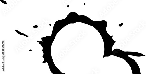 Ink spray stroke design with a central hollow semicircle.