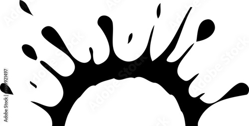 Ink splash burst design with a central hollow semicircle.